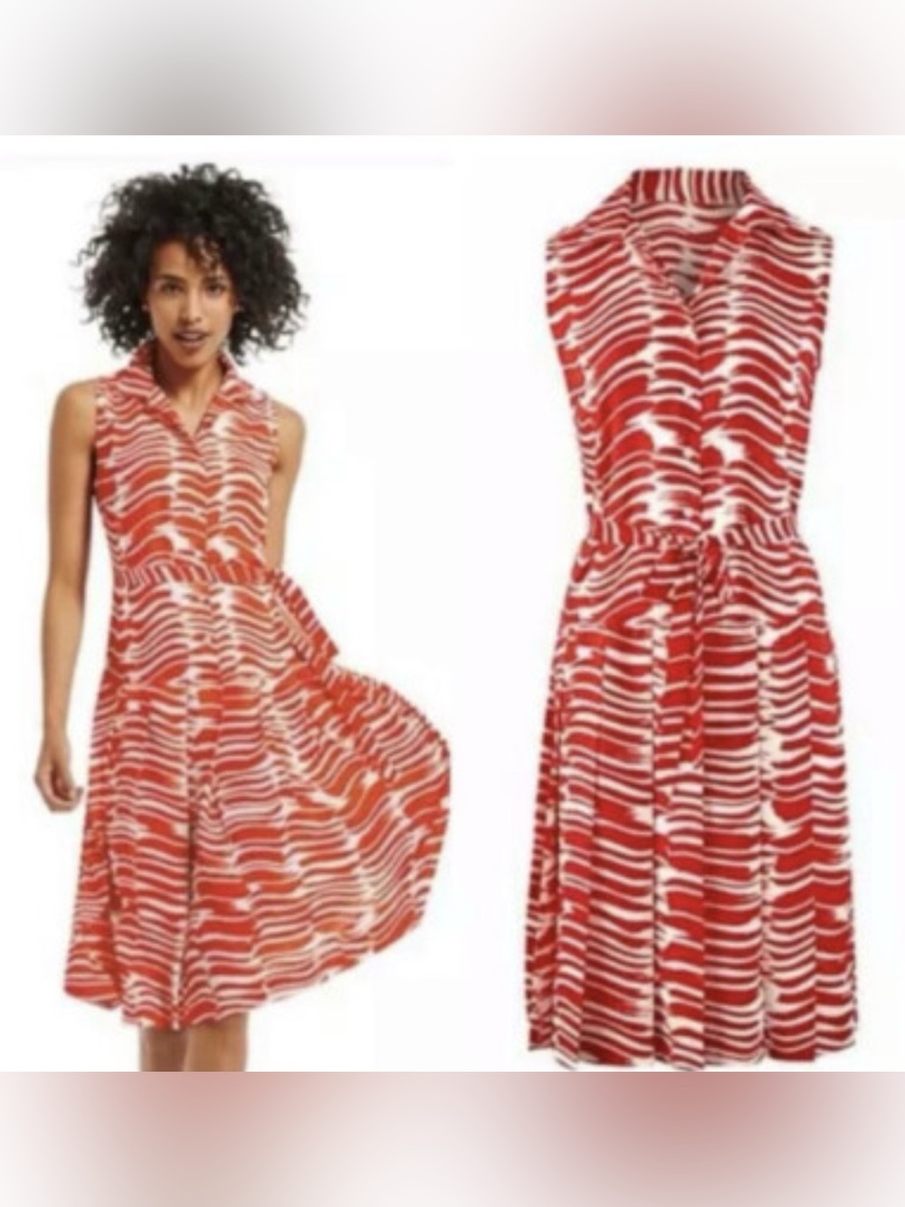 Cabi #281 Brushstroke Red and White Striped Button down Dress Size Small